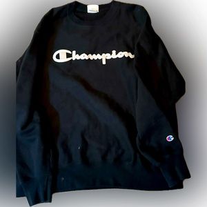 Champion Reverse Weave Crew Neck Sweatshirt XL Men Black White Logo